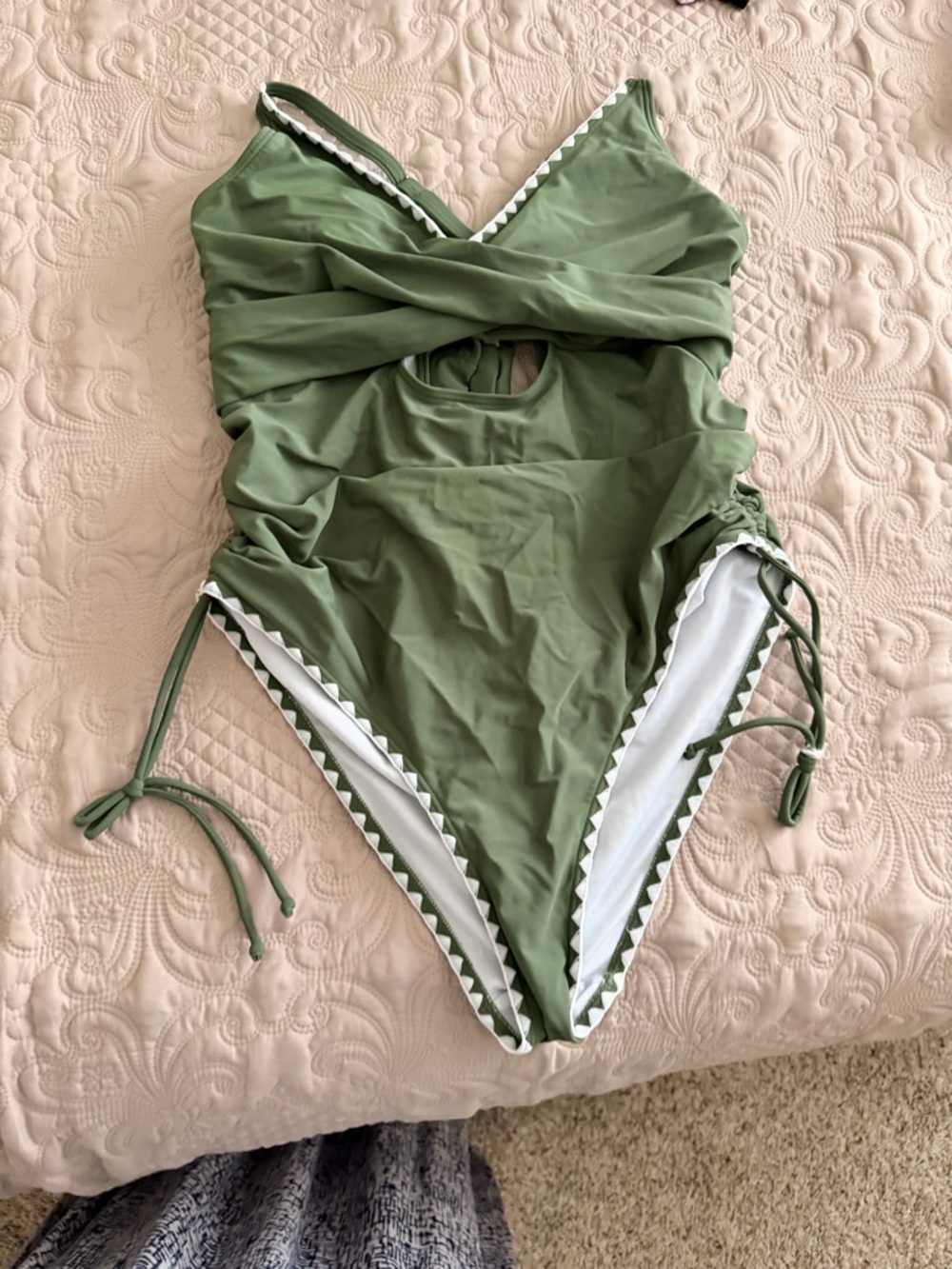 Olive Green One-Piece Swimsuit with Contrast Trim